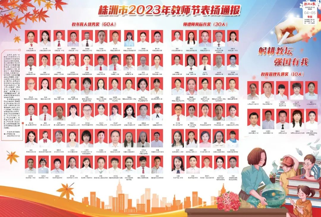 株洲市“教书育人优秀奖” “师德师风标兵奖” “教育管理先进奖”名单公布！