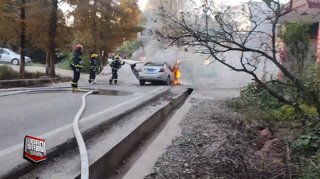 张家界桑植：车辆行驶途中起火 消防紧急排险